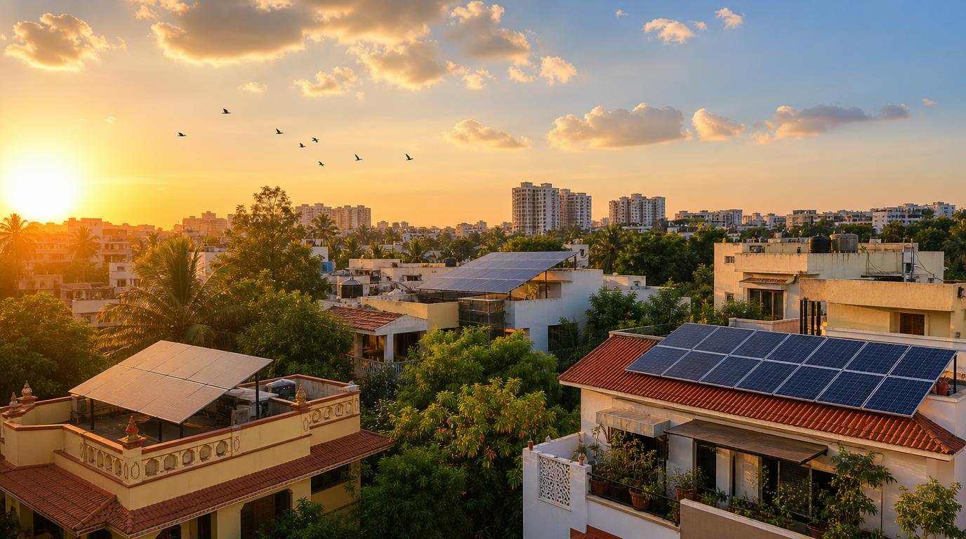 Residential rooftop solar panels installed on a Bangalore home