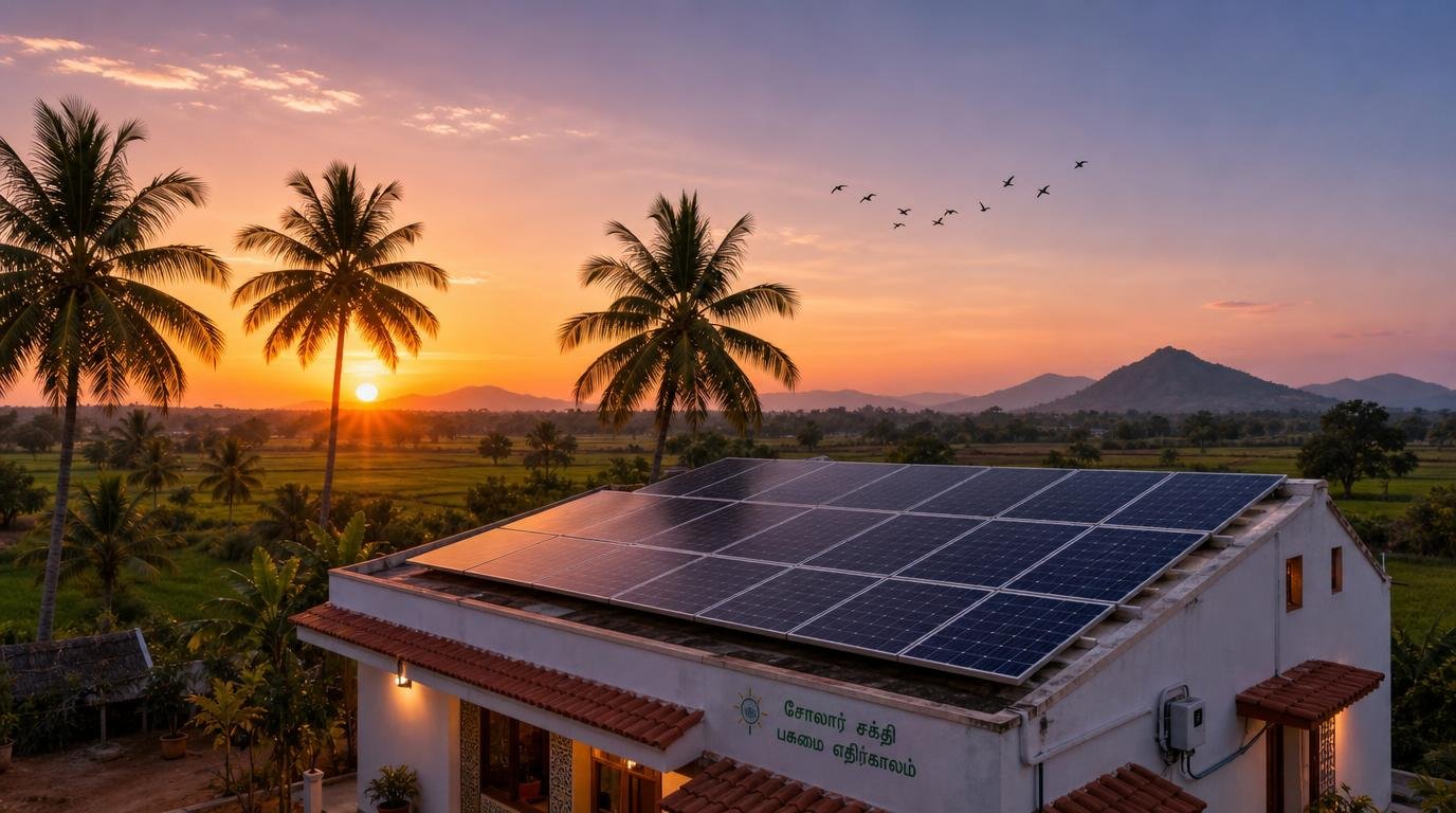 Residential solar installation on a Tamil Nadu home in Tiruchirappalli