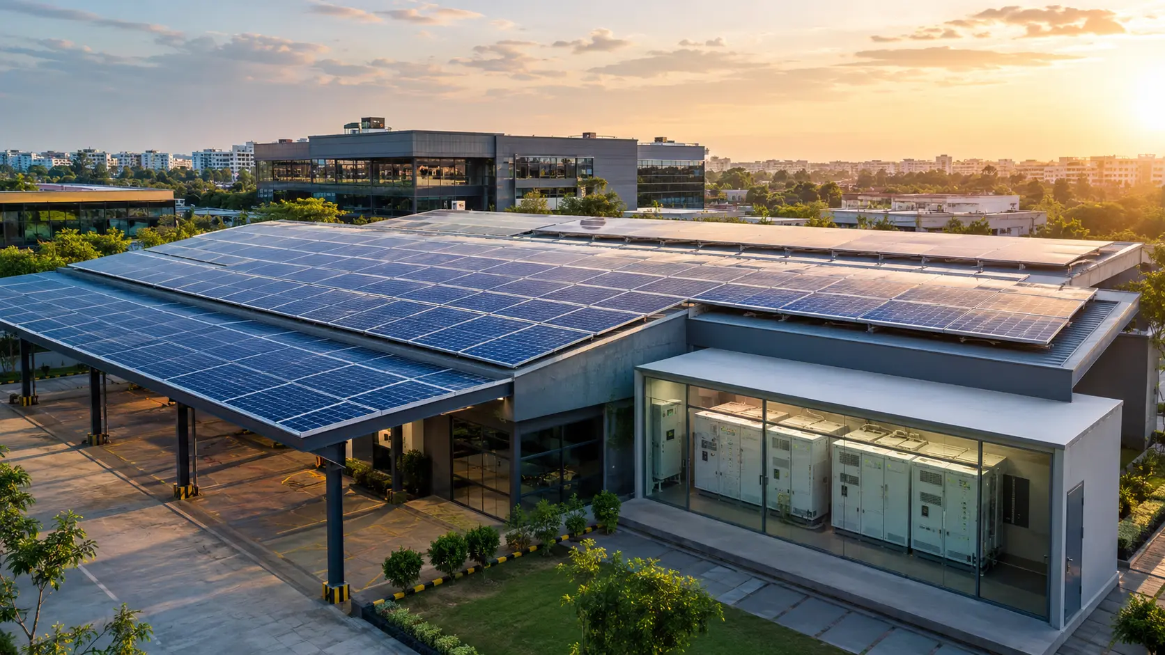 AI-generated commercial hybrid solar system with battery energy storage