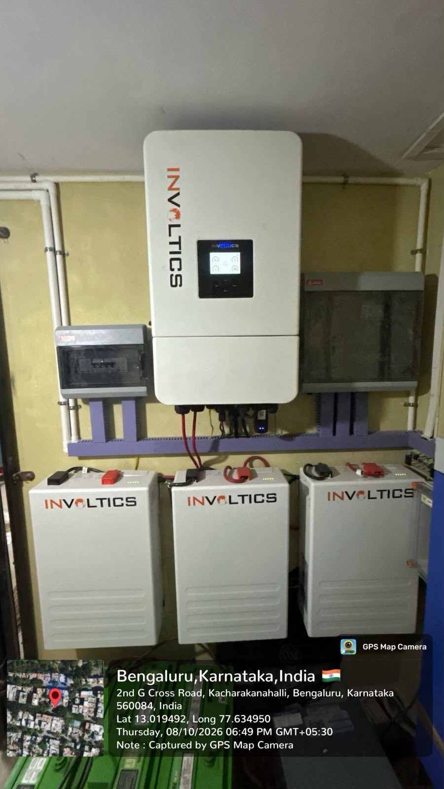 Involtics hybrid inverter and three lithium battery units installed in Bengaluru home